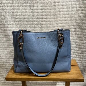Michael Kors Blue Pebble Leather Trisha Shoulder Bag Gold Accents MSRP $628 NWT